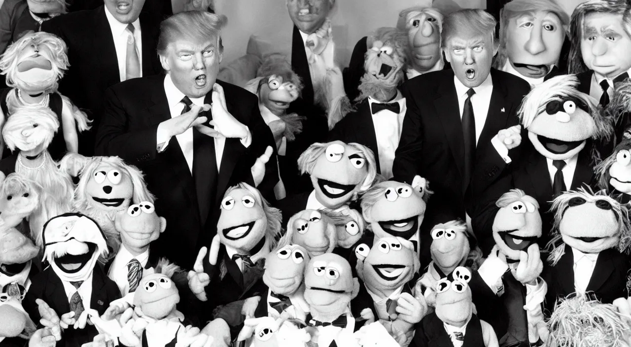 Image similar to donald trump as a muppet, vintage photo, realistic