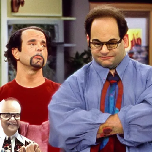 Image similar to George Costanza on Seinfeld as a blood gang member