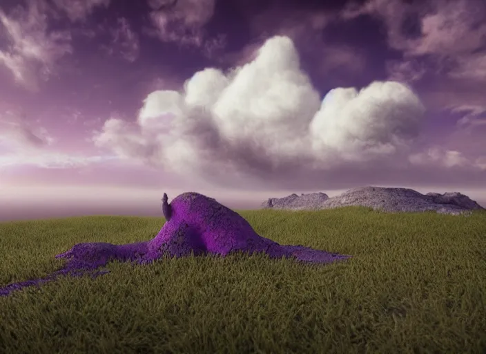 Image similar to hyperrealism, detailed textures, photorealistic 3 d render, a dreamy purple cloud of scape, sharp focus, ultra realistic, ultra high pixel detail, cinematic, intricate, cinematic light, concept art, illustration, art station, unreal engine 8 k