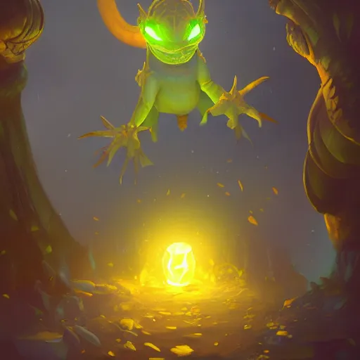 Image similar to a super cute glowing lizard, yellow theme, bright art masterpiece artstation. 8 k, sharp high quality artwork in style of jose daniel cabrera pena and greg rutkowski, concept art by tooth wu, blizzard warcraft artwork, hearthstone card game artwork, cute animal