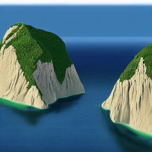 Image similar to concave islands surrounded by steep crystalline cliffs, high quality digital art