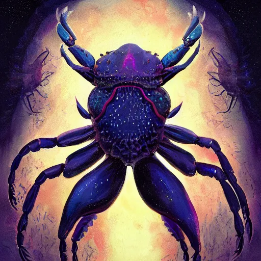 Image similar to lovecraft, migo, fungoid crab with wings, glowing head, flying, night sky, eldritch, highly detailed, digital painting, artstation, concept art, matte, sharp focus, illustration