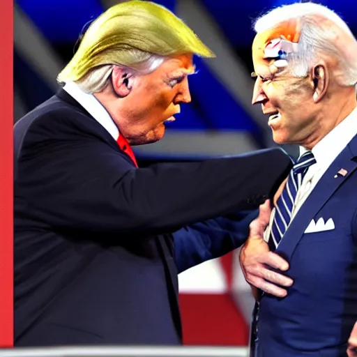 Prompt: Donald Trump and Joe Biden wrestling