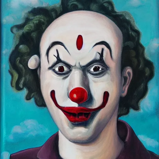 Image similar to A portrait of a crying clown with clouds on the background