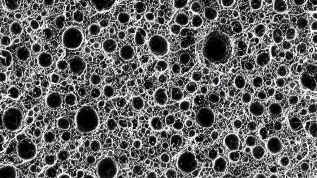 Prompt: beautiful microscopic photo of coronaviruses as seen through an electron microscope, sinister, detailed, high contrast