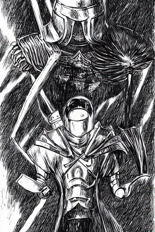 Prompt: Elon Musk as a knight in the style of Berserk, by Kentaro Miura