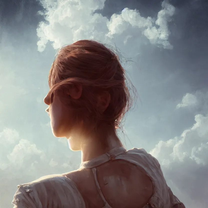 Image similar to a beautiful Cotton Mill Girl, symmetrical, centered, dramatic angle, ornate, details, smooth, sharp focus, illustration, realistic, cinematic, artstation, award winning, rgb , unreal engine, octane render, cinematic light, macro, depth of field, blur, red light and clouds from the back, highly detailed epic cinematic concept art CG render made in Maya, Blender and Photoshop, octane render, excellent composition, dynamic dramatic cinematic lighting, aesthetic, very inspirational, arthouse by Henri Cartier Bresson