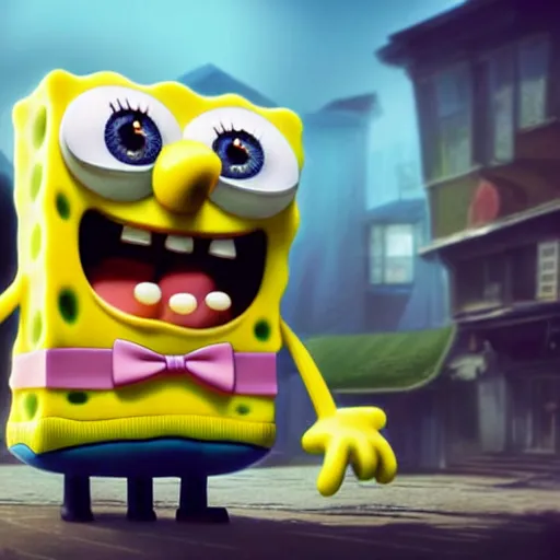 Prompt: selfie of anthropomorphized spongebob squarepants, fine detailed face, stunning 3 d render inspired art by greg rutkowski and xiang duan and thomas eakes, realistic, highly detailed attributes and atmosphere, dim volumetric cinematic lighting, 8 k octane detailed render, post - processing, masterpiece, vignette, soft focus, vibrant colors