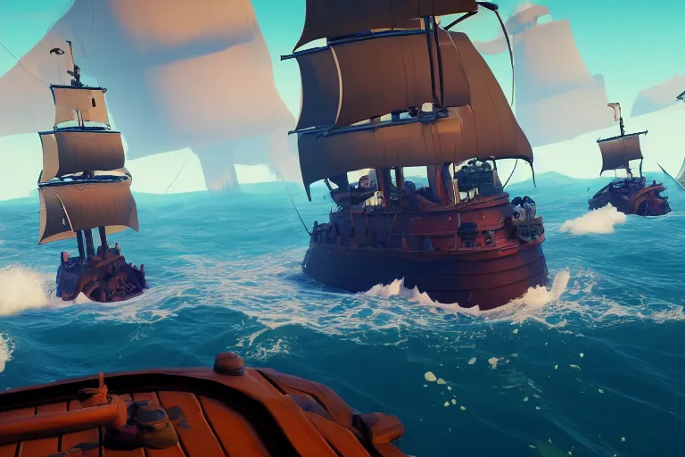 Image similar to gameplay screenshot of a submarine in sea of thieves, unreal, 4 k