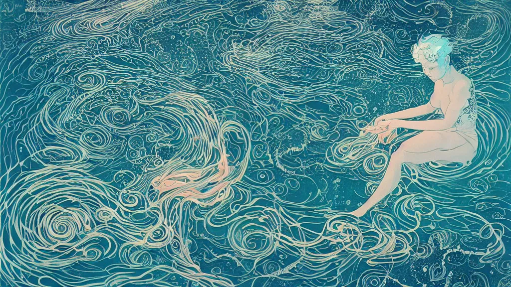 Prompt: harmony of swirling ocean james jean and victo ngai