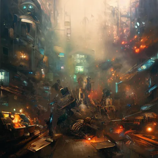 Image similar to neo luddites complaining about new technology by raymond swanland, highly detailed, bright tones