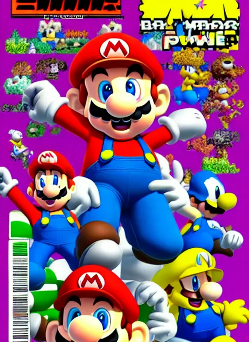 Prompt: Cover of the Nintendo Power magazine featuring the third Mario brother named Sponge