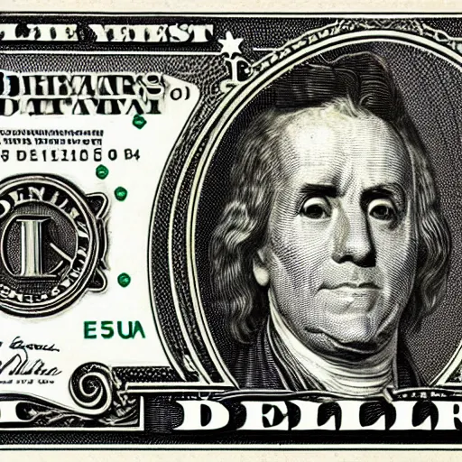 Image similar to dollar bill with Rosalía face inside