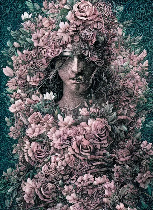 Image similar to goddess of the flowers, painting by Dan Hillier, trending on artstation, artstationHD, artstationHQ, 4k, 8k