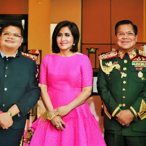 Prompt: vice-president of the Philippines, Leni Robredo, wearing pink dress, wearing a queen's crown, funko pop