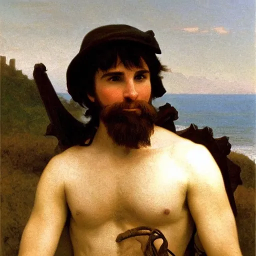 Prompt: Painting of Davy Jones. Art by William Adolphe b Bouguereau. During golden hour. Extremely detailed. Beautiful. 4K. Award winning.