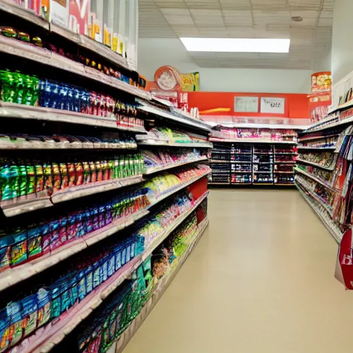 Prompt: interior of retail store, convenience store, color photo