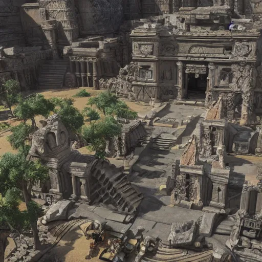 Prompt: cinematic still of hyper detailed hard surface modelled 3 d apex legends temple ruins, deep perspective, wide angle, insanely detailed and intricate, ornate patterned people, by sir james guthrie