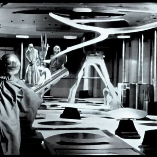 Image similar to scene from a 1960 science fiction film