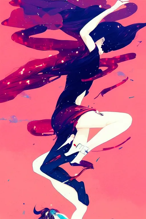 Image similar to a ultradetailed beautiful painting of a stylish woman falling from the sky, by conrad roset, greg rutkowski and makoto shinkai trending on artstation