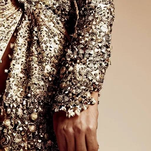 Prompt: close up of fashion model in luxury dress, official hermes editorial, highly detailed