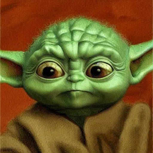 Image similar to baby Yoda Painting by Leonardo da Vinci 4k detailed super realistic