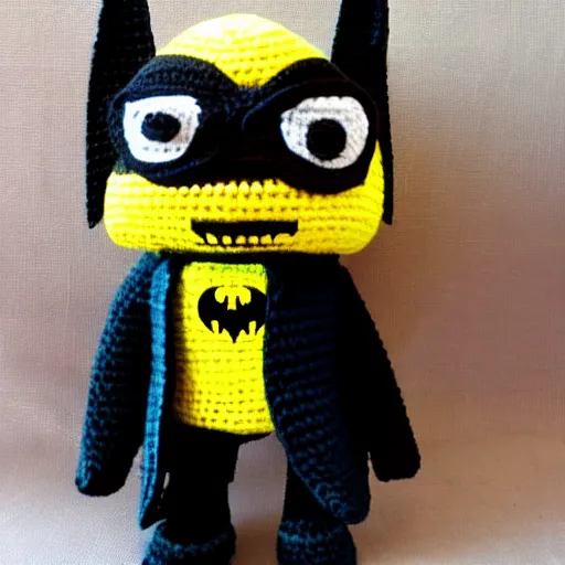 Image similar to crochet doll of snoop dog as batman