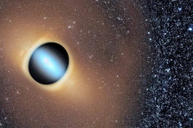 Prompt: a true close image of a black hole taken from space