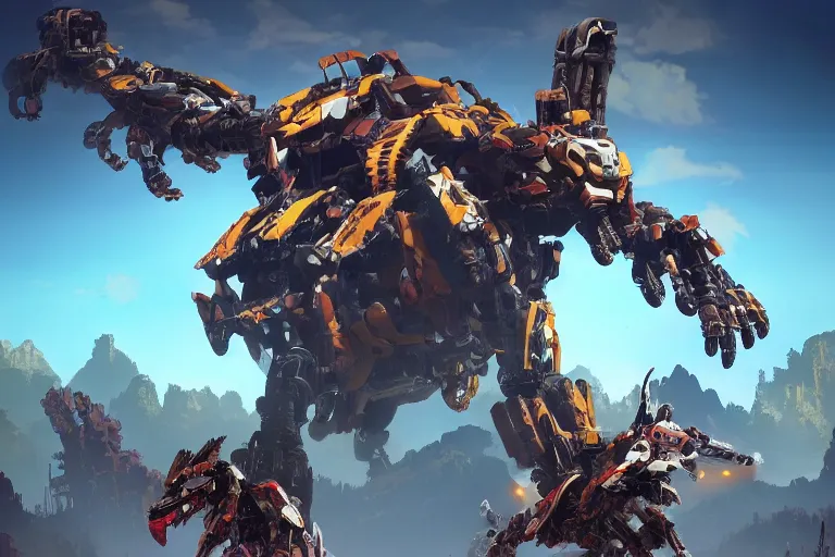 Image similar to scorcher machine mecha animal beast robot of horizon forbidden west horizon zero dawn bioluminiscence global illumination ray tracing hdr fanart arstation by sung choi and eric pfeiffer and gabriel garza and casper konefal