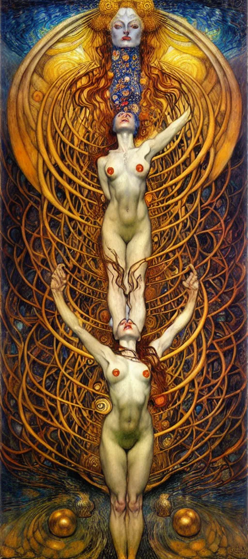 Image similar to Divine Chaos Engine by Karol Bak, Jean Delville, William Blake, Gustav Klimt, and Vincent Van Gogh, symbolist, visionary