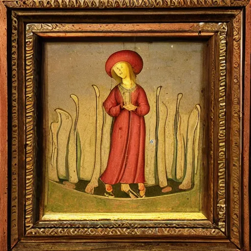 Prompt: 1 5 th century painting of a mushroom divinity