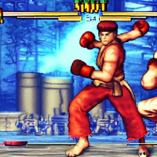 Prompt: neil young as a selectable fighter in street fighter video game