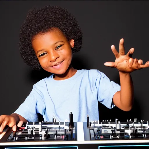 Prompt: young black boy as a DJ