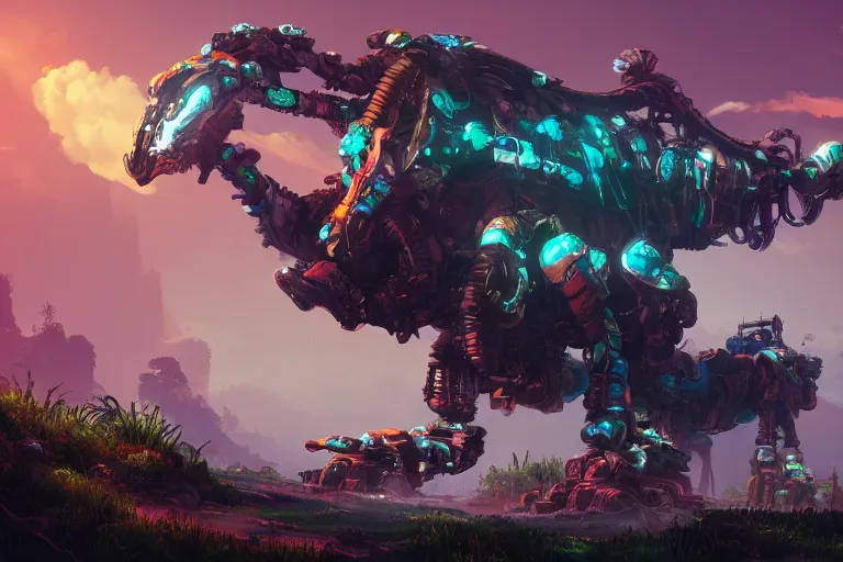 Image similar to clamberjaw machine mecanical creature robot of horizon forbidden west horizon zero dawn bioluminiscence global illumination ray tracing hdr fanart arstation by ian pesty and alena aenami artworks in 4 k