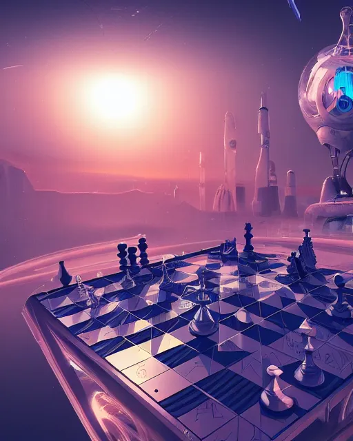 Image similar to chessboard scientist, scifi, ( ( abstract environment ) ), wise android, detailed, flying drones, futuristic palace, full of color, perfect, cold light, 8 k high detail, masterpiece, trending on artstation