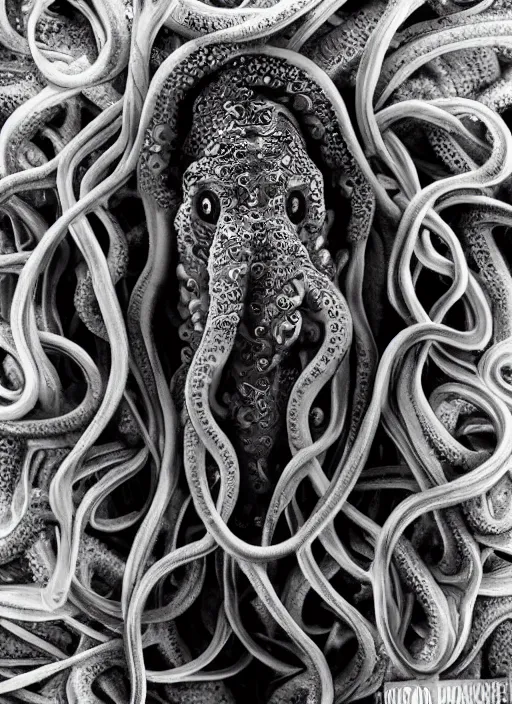 Image similar to hyper realistic photography of intricate deep sea medusa squid hybrid cinematic, symmetric detailed,