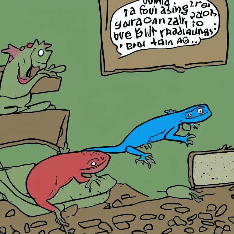 Image similar to a lizard sitting in a corner crying while being bullied by other animals, cartoon style