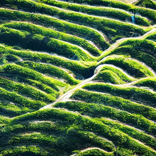 Image similar to an ariel photo of a landscape full of rolling hills made of graves hong kong cemetery photorealism