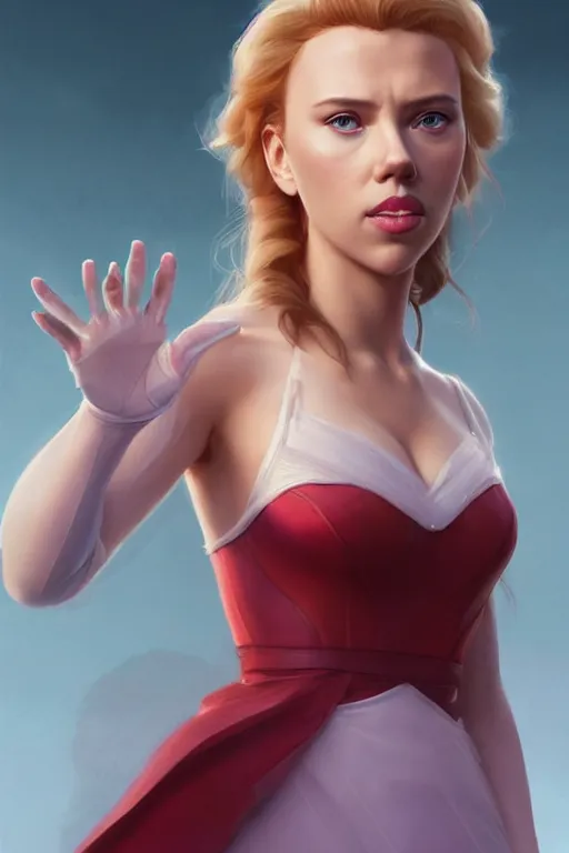 Image similar to Scarlett Johansson as a Disney Princess, anatomy, only two hands, highly detailed, digital painting, artstation, concept art, smooth, sharp focus, illustration, Unreal Engine 5, 8K, art by art by artgerm and greg rutkowski and edgar maxence