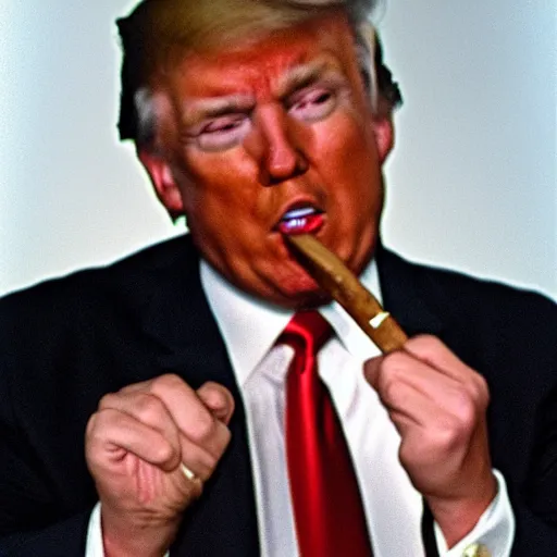 Image similar to a photo of donald trump smoking a cigar, award winning photograph