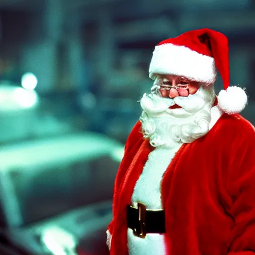 Prompt: Santa Claus in the style of Blade Runner, film still