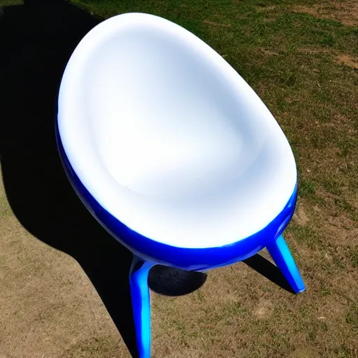 Prompt: an unrealistic hyper mega ellipsoid chair made of cobalt