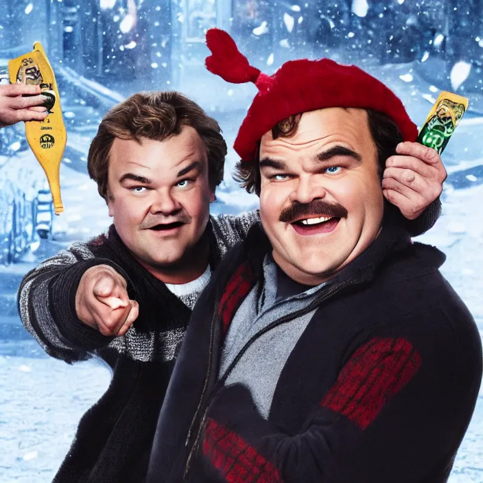 Image similar to jack black starring in home alone with will ferrell, 8 k,