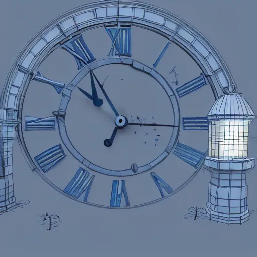 Prompt: a clock tower with a blue light on top of it, 3 d asset, concept art by senior environment artist, polycount contest winner, new sculpture, concept art, sketchfab, 2 d game art