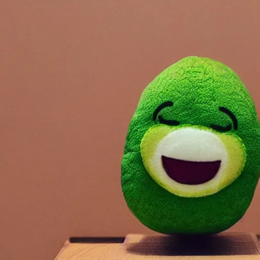 Prompt: a photo of a smiling cute avocado plushie, real trending on instagram image