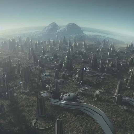 Prompt: Alien planet with buildings, 8k, lot of details.