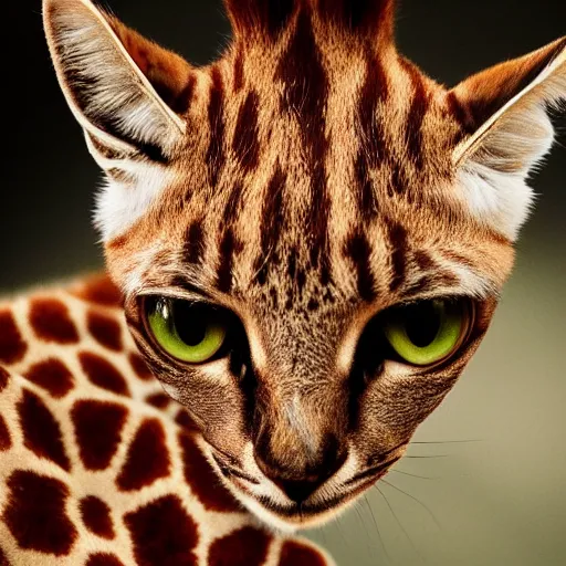 Image similar to cat giraffe hybrid, bold natural colors, national geographic photography, masterpiece, full shot, award winning