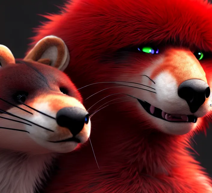 Image similar to furry - male - red - black - weasel - geistcaller - fursona uhd ue 5 visual novel pc game expressions, photorealistic