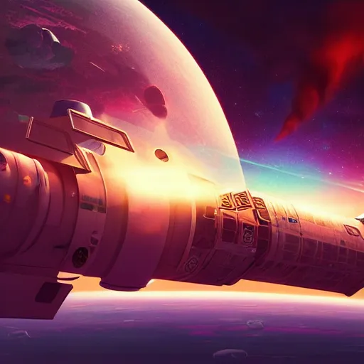 Prompt: space station in front of a nebulae,, album cover, no text, studio ghibli, pixar and disney animation, sharp, rendered in unreal engine 5, anime key art by greg rutkowski, bloom, dramatic lighting