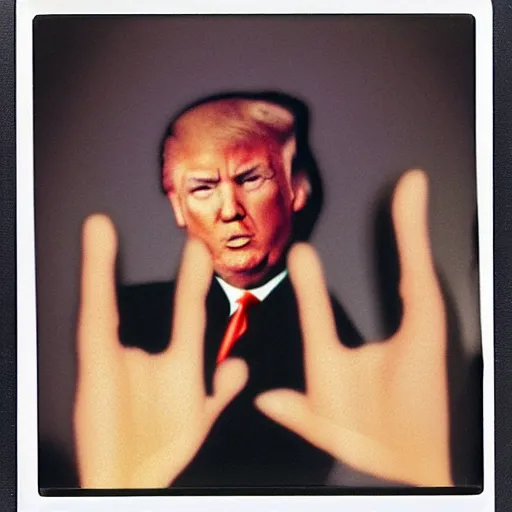 Prompt: donald trump with tiny hands polaroid